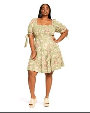 AGUA BENDITA X Target Floral Smocked Dress Tiered Cottagecore Puff Sleeve Sz 1X